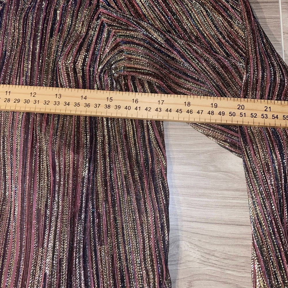 Rockin' C Womens Multicolor Metallic Sheer Striped V-Neck Blouse Top Size Small - Picture 12 of 14